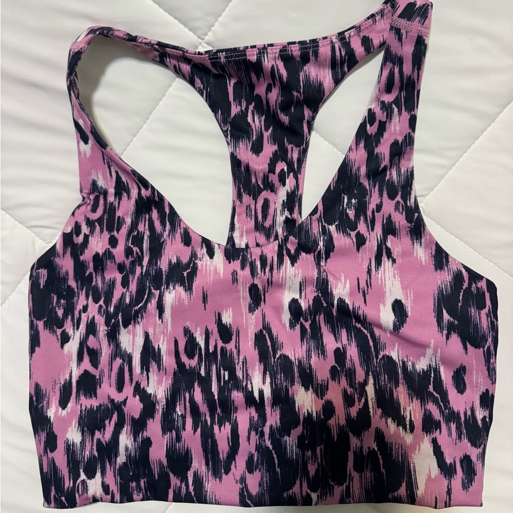 Women's Pink Leopard Print Sports Bra